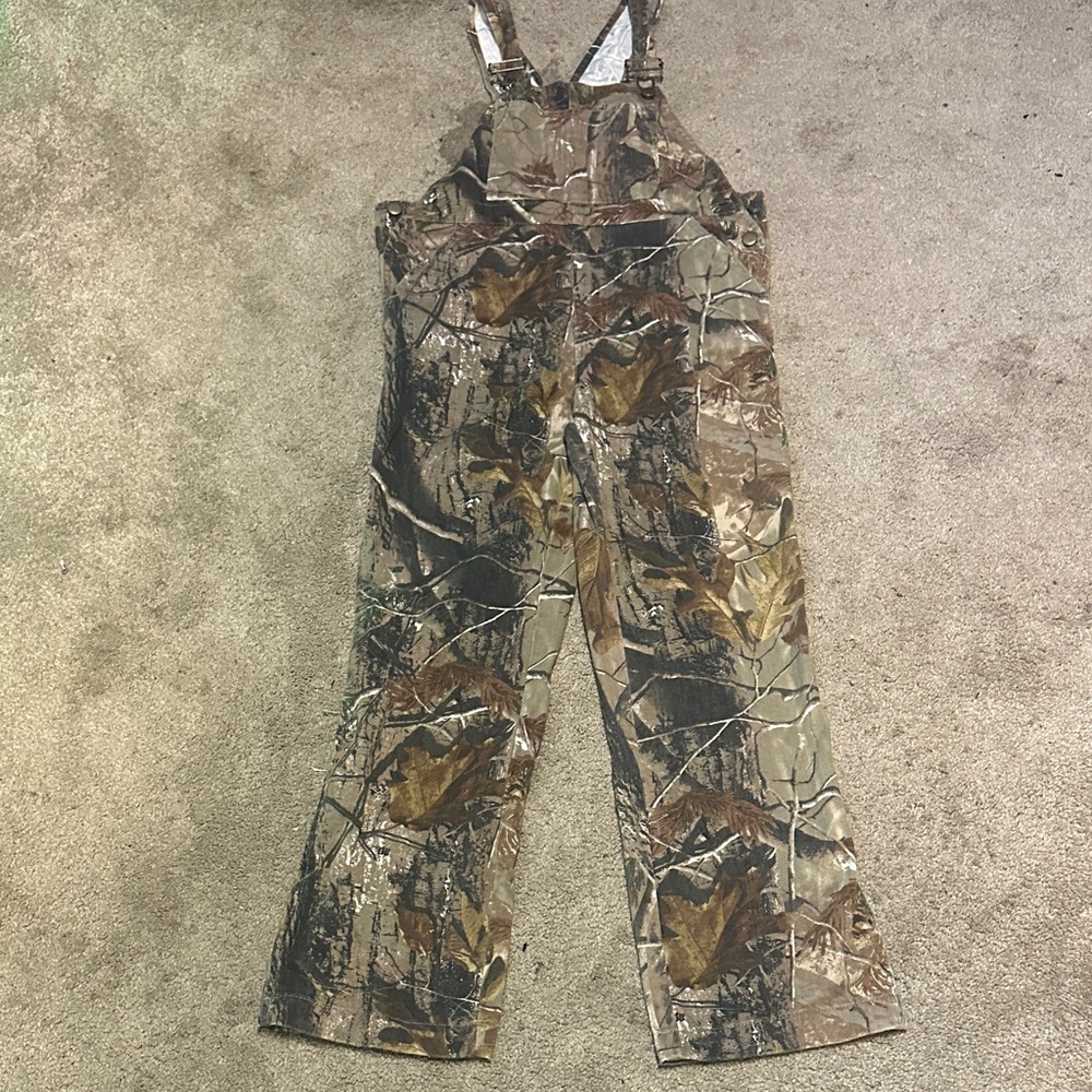 Realtree Kids Camo Bib Overalls Hunting Outdoor Brown Green Tan Size L 10-12